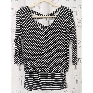 WHBM Top Womens S Black White Striped Criss Cross Minimalist 90s Parisian